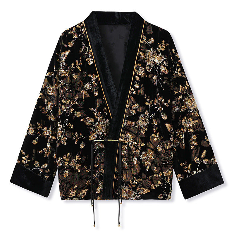 Heavy Industry Burnt Flower Embroidered Beads Cardigan National Style High Class Elegant V-neck Light Luxury Coat