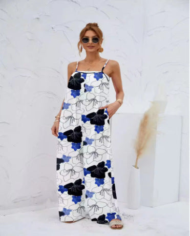 Women's Printed Suspender One-piece Trousers Loose