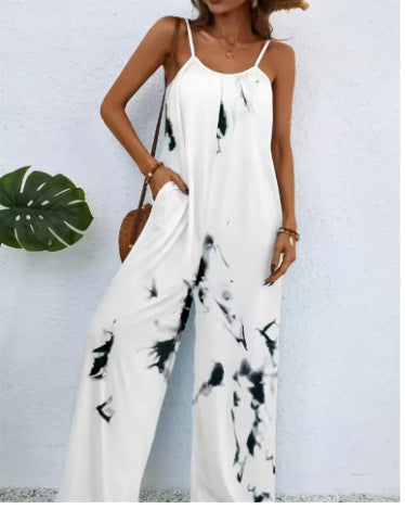 Women's Printed Suspender One-piece Trousers Loose