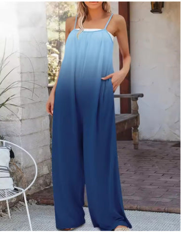 Women's Printed Suspender One-piece Trousers Loose