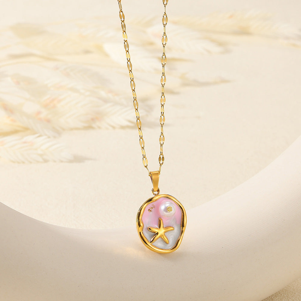 Oil Painting Stainless Steel Oil-spot Glaze Flowers Necklace