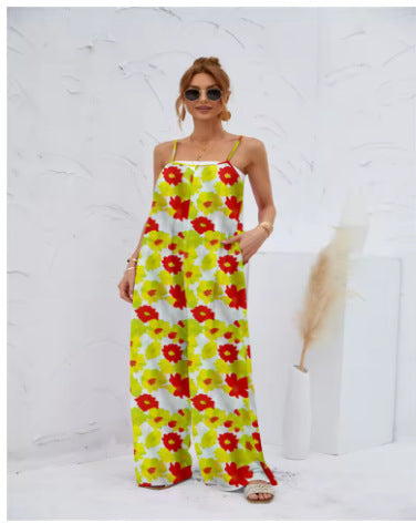 Women's Printed Suspender One-piece Trousers Loose