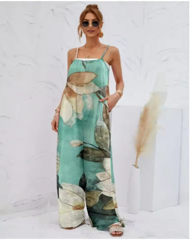 Women's Printed Suspender One-piece Trousers Loose