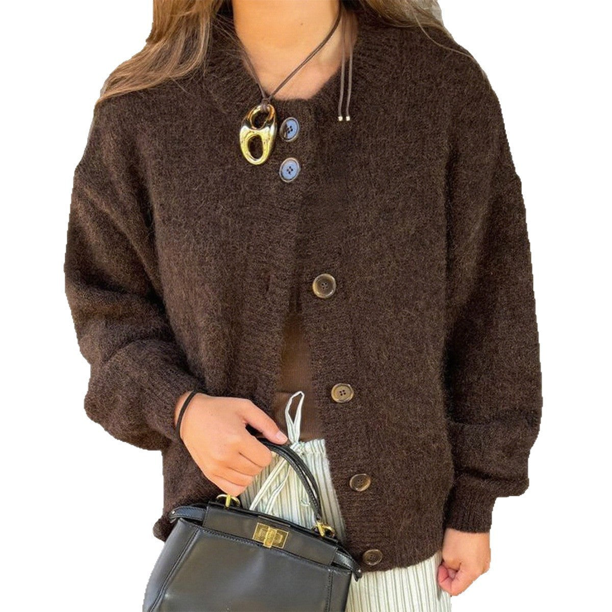 Cardigan décontracté à manches longues et boutons