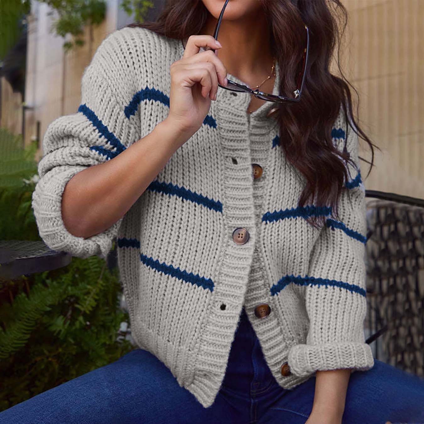 Cardigan ample en tricot à rayures