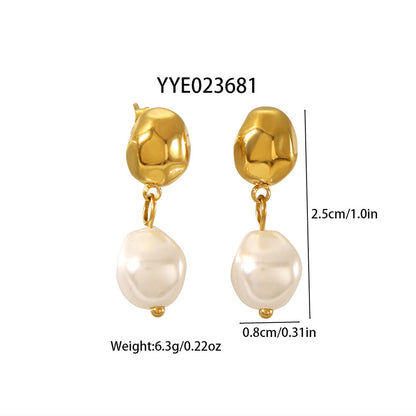 Titanium Steel Irregular High-grade Pearl Earrings For Women