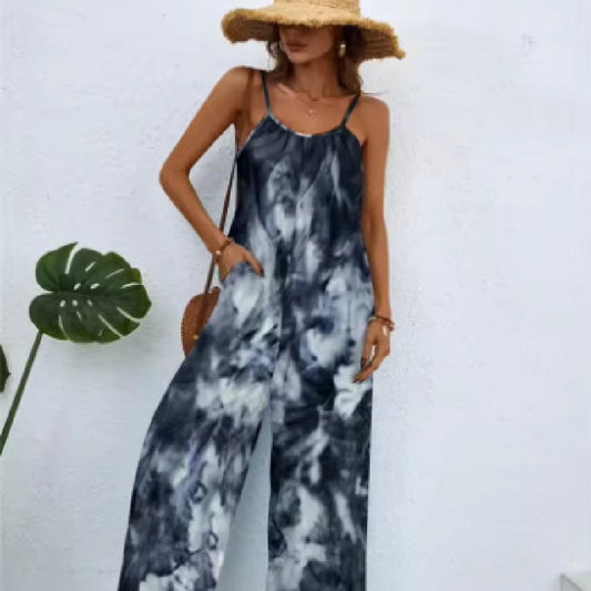 Women's Printed Suspender One-piece Trousers Loose