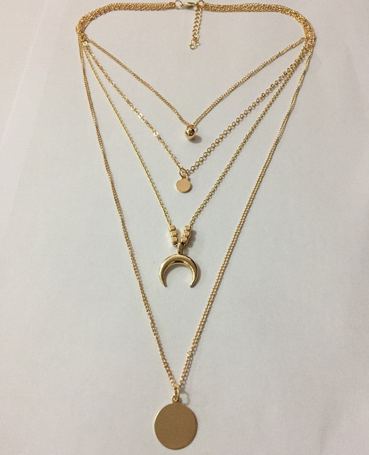 colier pendentif lune à disques multicouches