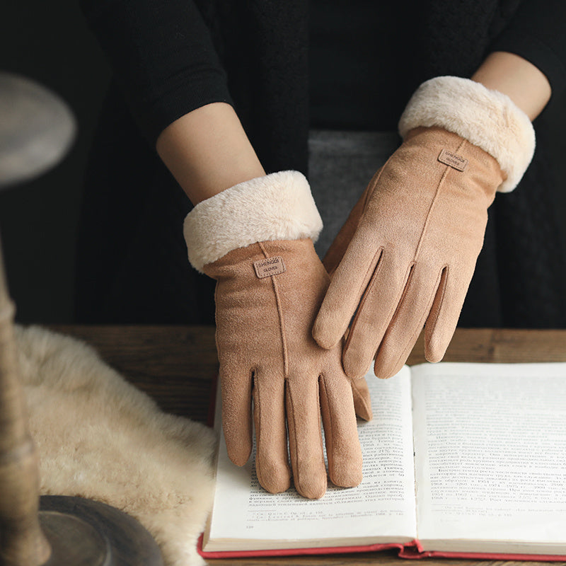 Gants en velours épais cinq doigts rétro daim écran tactile