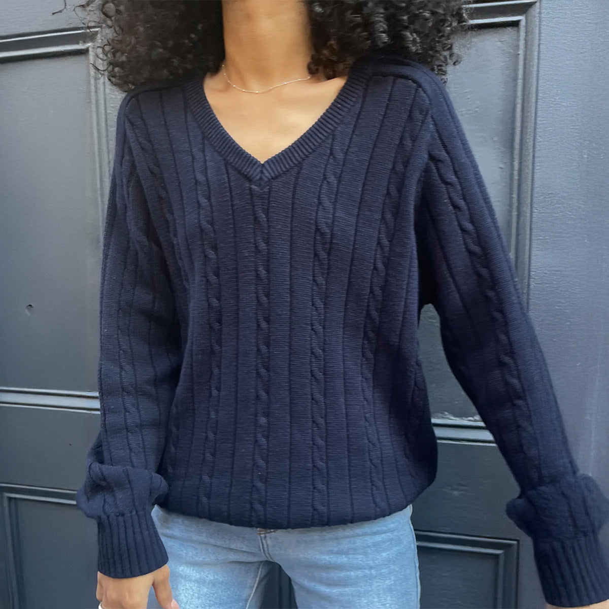 Pull décontracté en laine de couleur unie