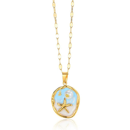 Oil Painting Stainless Steel Oil-spot Glaze Flowers Necklace