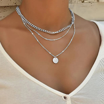 Women's Multilayer Necklace Ins Fashion Disc Pendant Clavicle Necklace Chains Personality Jewelry