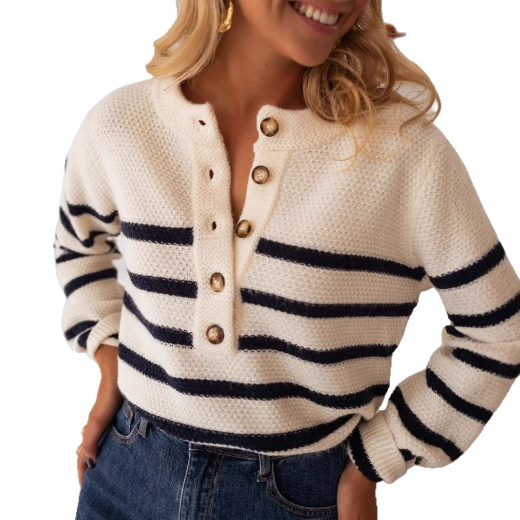 Pull rayé tendance avec boutons