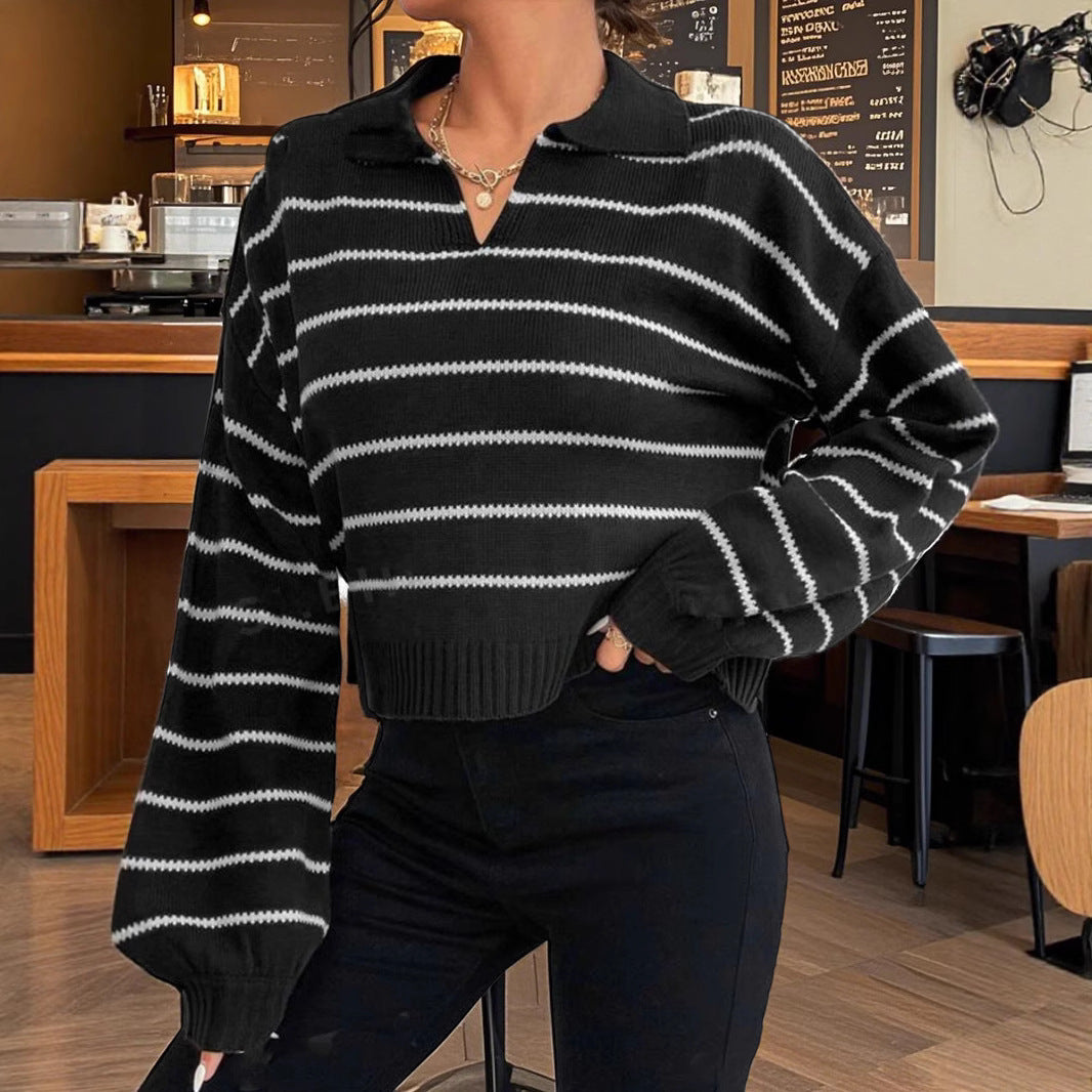 Pull ample élégant à rayures et col polo