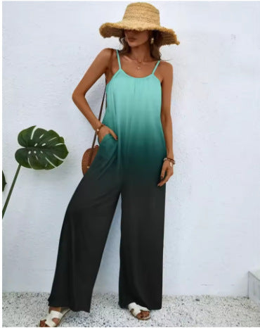 Women's Printed Suspender One-piece Trousers Loose