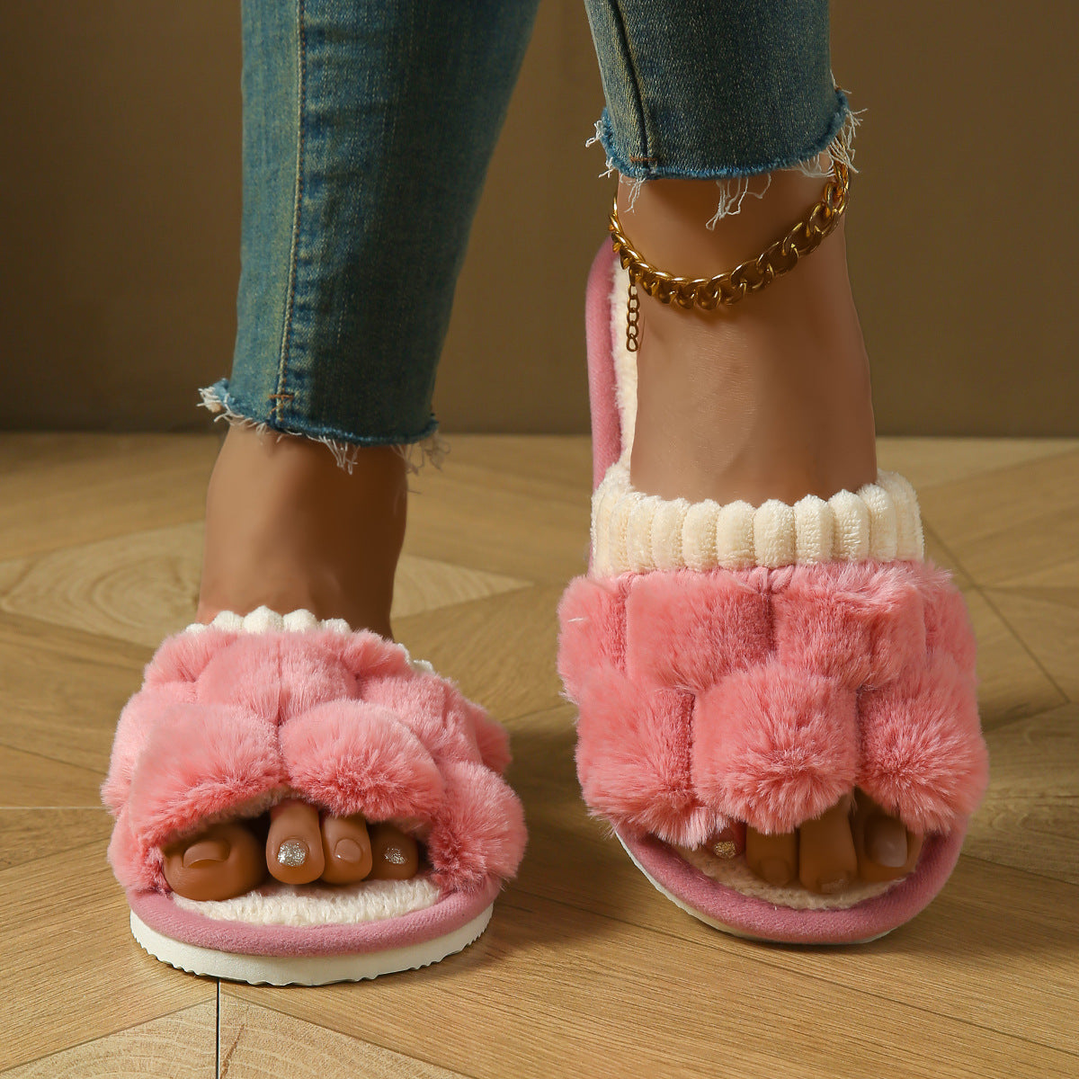 chaussons d'intérieur en peluche avec nœud