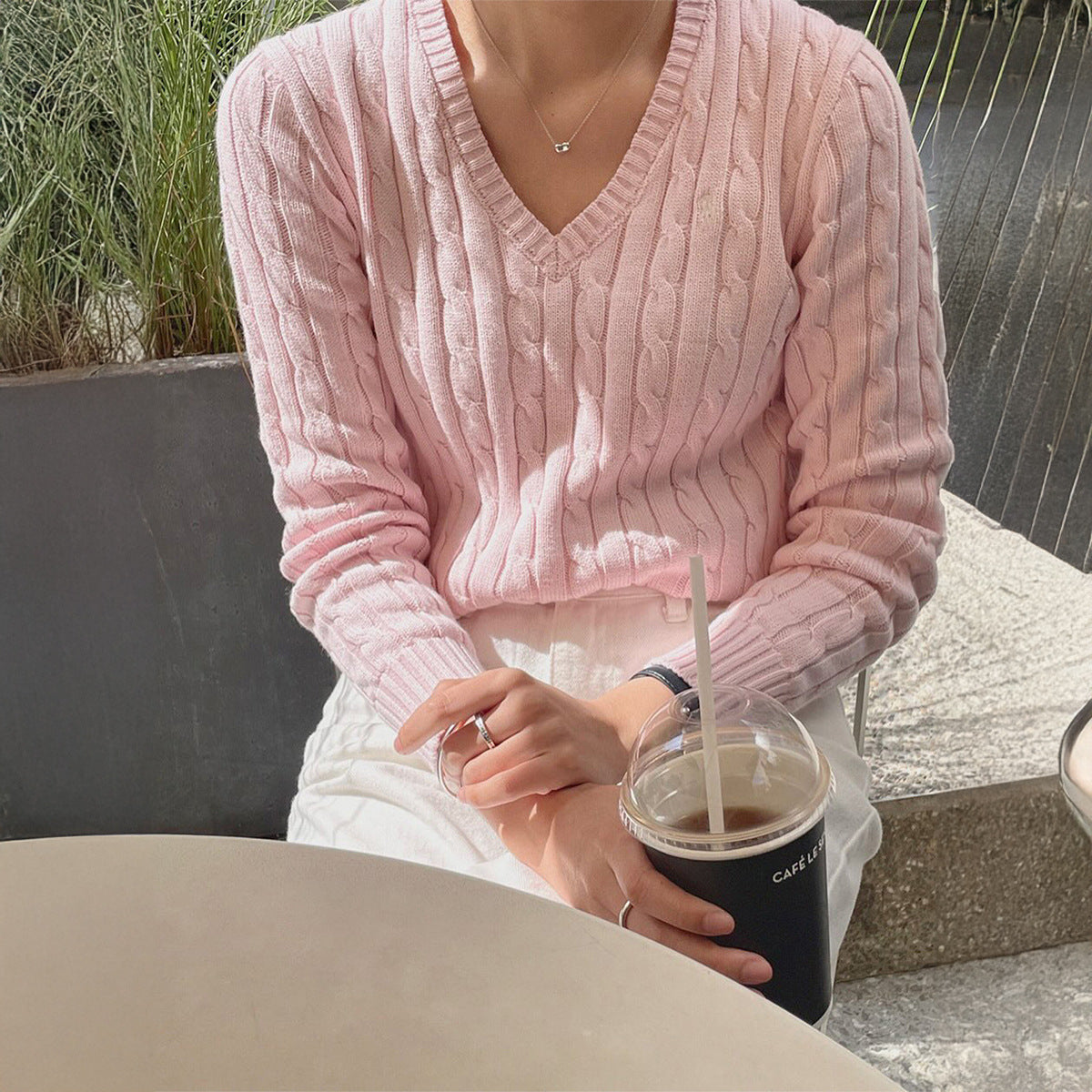 Pull décontracté en laine de couleur unie