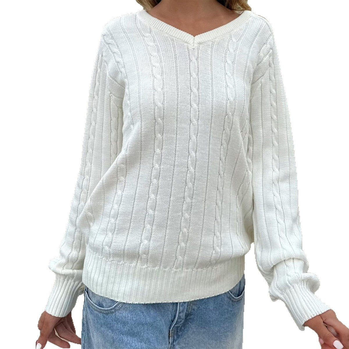 Pull décontracté en laine de couleur unie