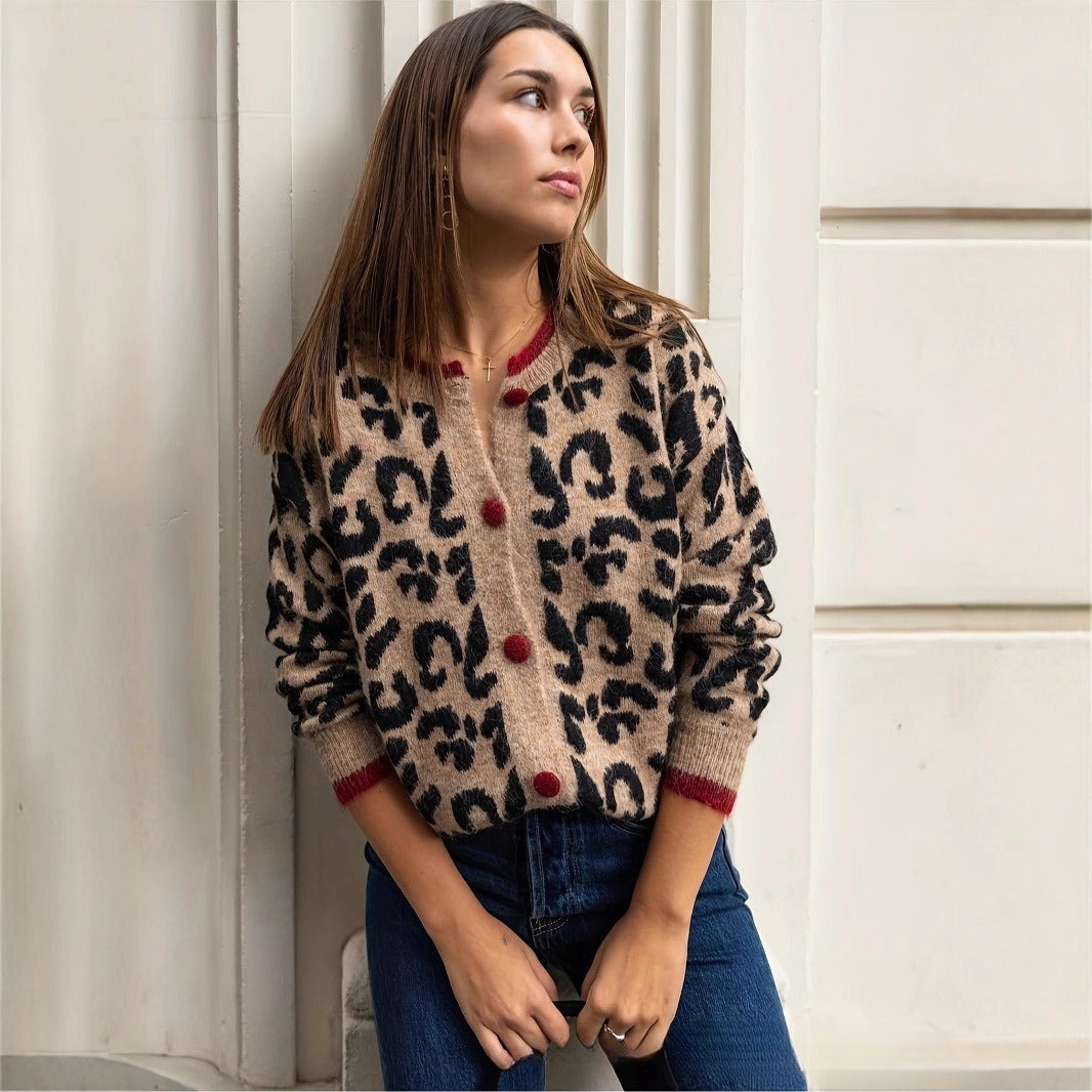 Cardigan rétro à imprimé léopard
