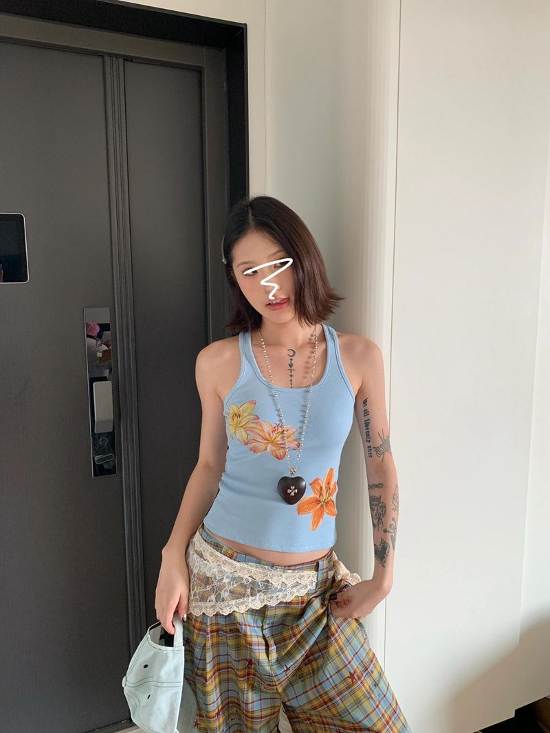 Sleeveless Sling Blue Shirt American Style