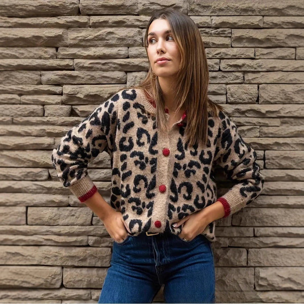 Cardigan rétro à imprimé léopard