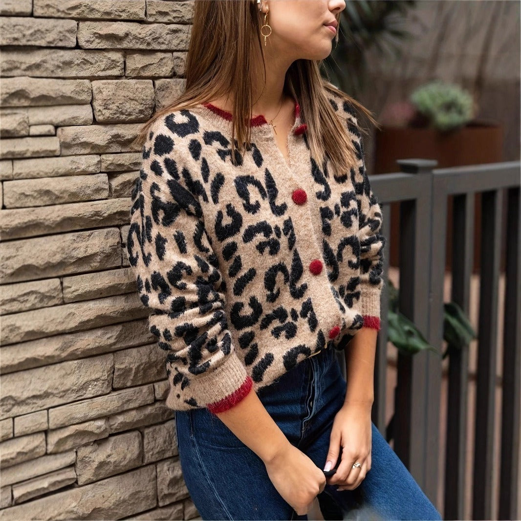 Cardigan rétro à imprimé léopard