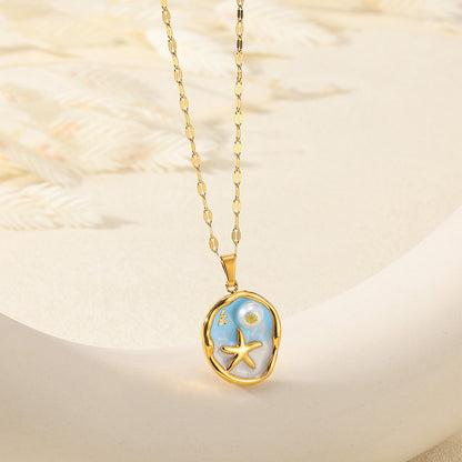 Oil Painting Stainless Steel Oil-spot Glaze Flowers Necklace