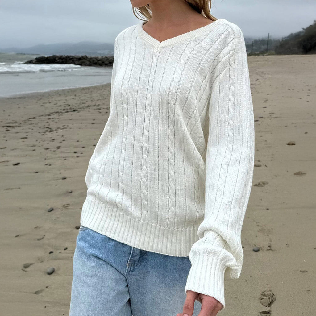 Pull décontracté en laine de couleur unie
