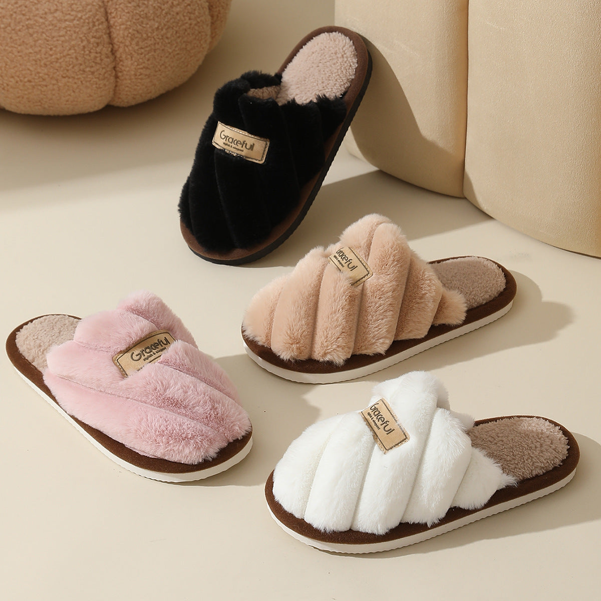 Chaussons d'intérieur antidérapants en coton