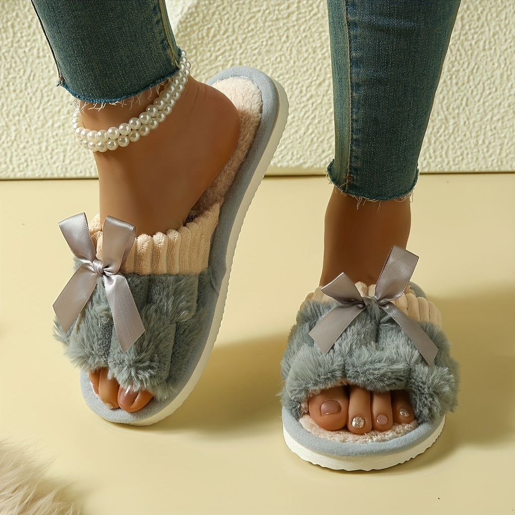 chaussons d'intérieur en peluche avec nœud