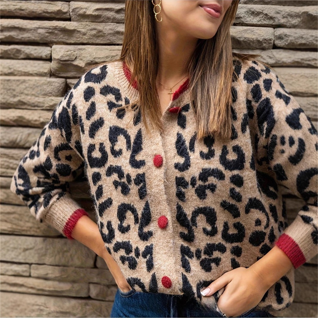Cardigan rétro à imprimé léopard