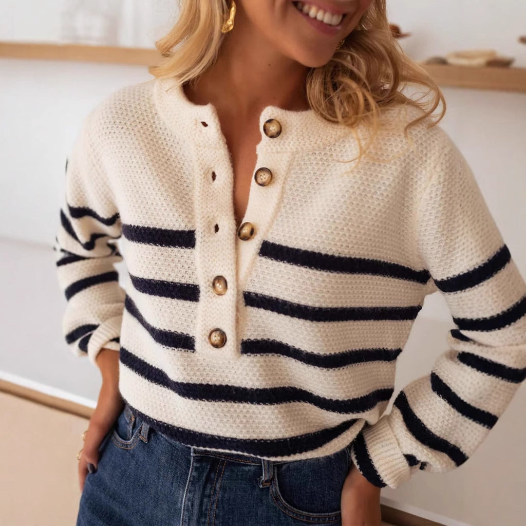 Pull rayé tendance avec boutons