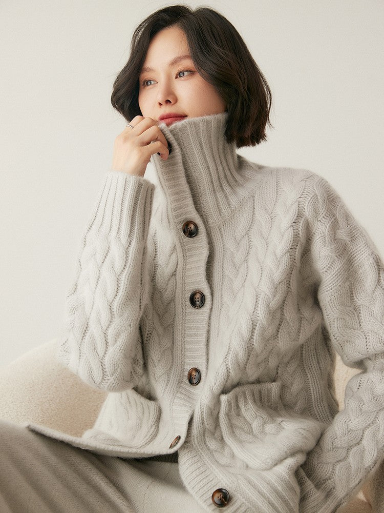 Cardigan en cachemire à col roulé