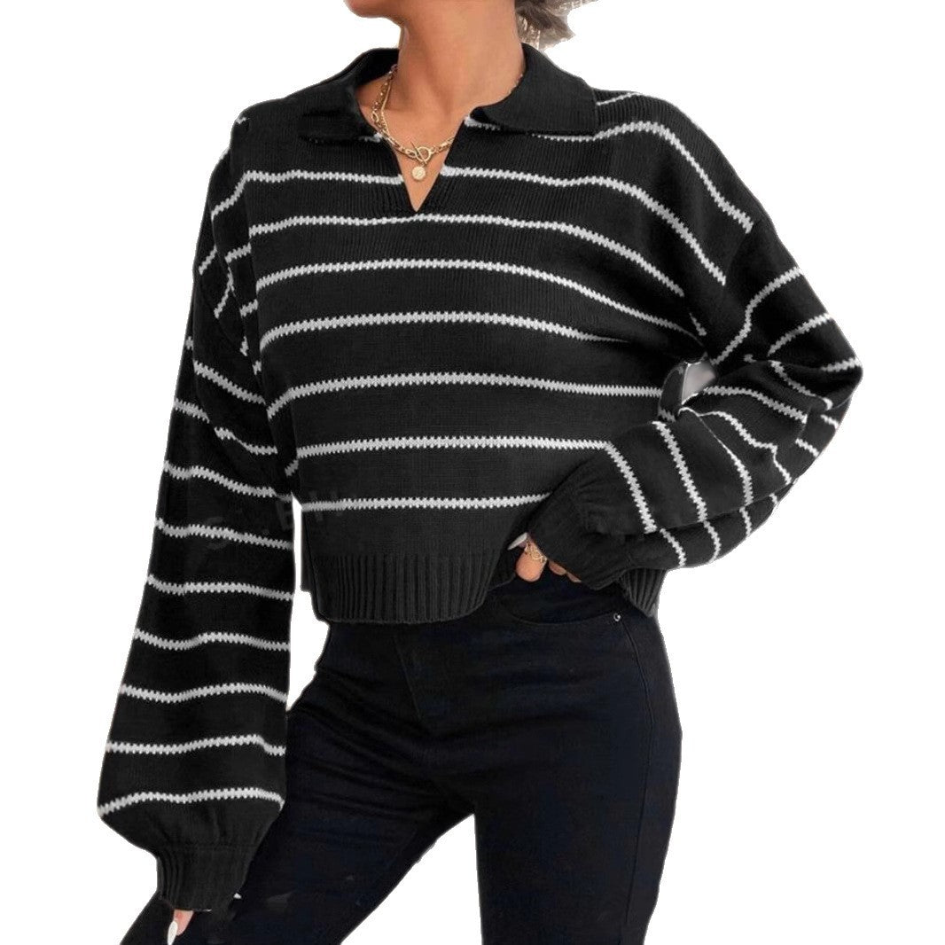 Pull ample élégant à rayures et col polo