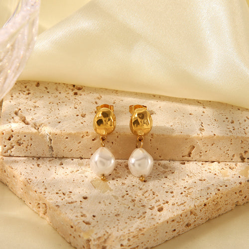 Boucles d'oreilles en acier titane irrégulier avec perles de haute qualité pour femmes