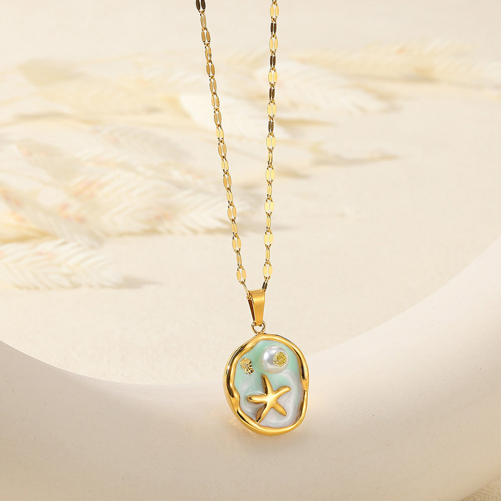 Oil Painting Stainless Steel Oil-spot Glaze Flowers Necklace