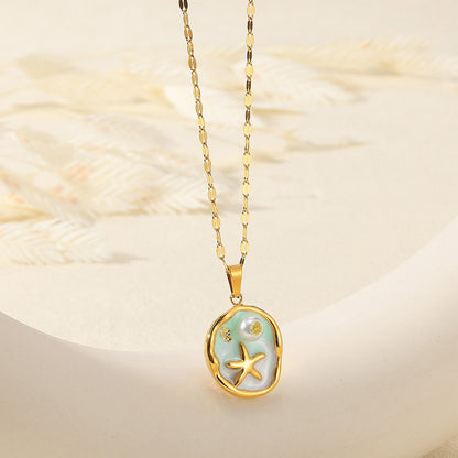 Oil Painting Stainless Steel Oil-spot Glaze Flowers Necklace