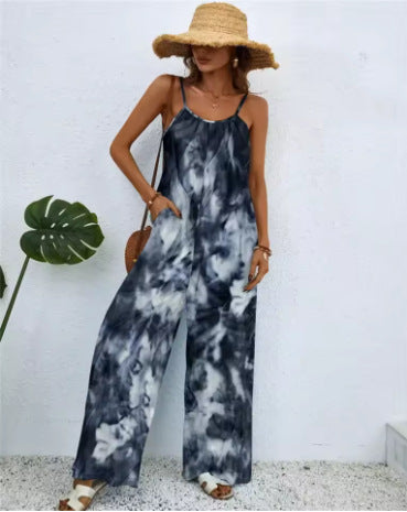 Women's Printed Suspender One-piece Trousers Loose